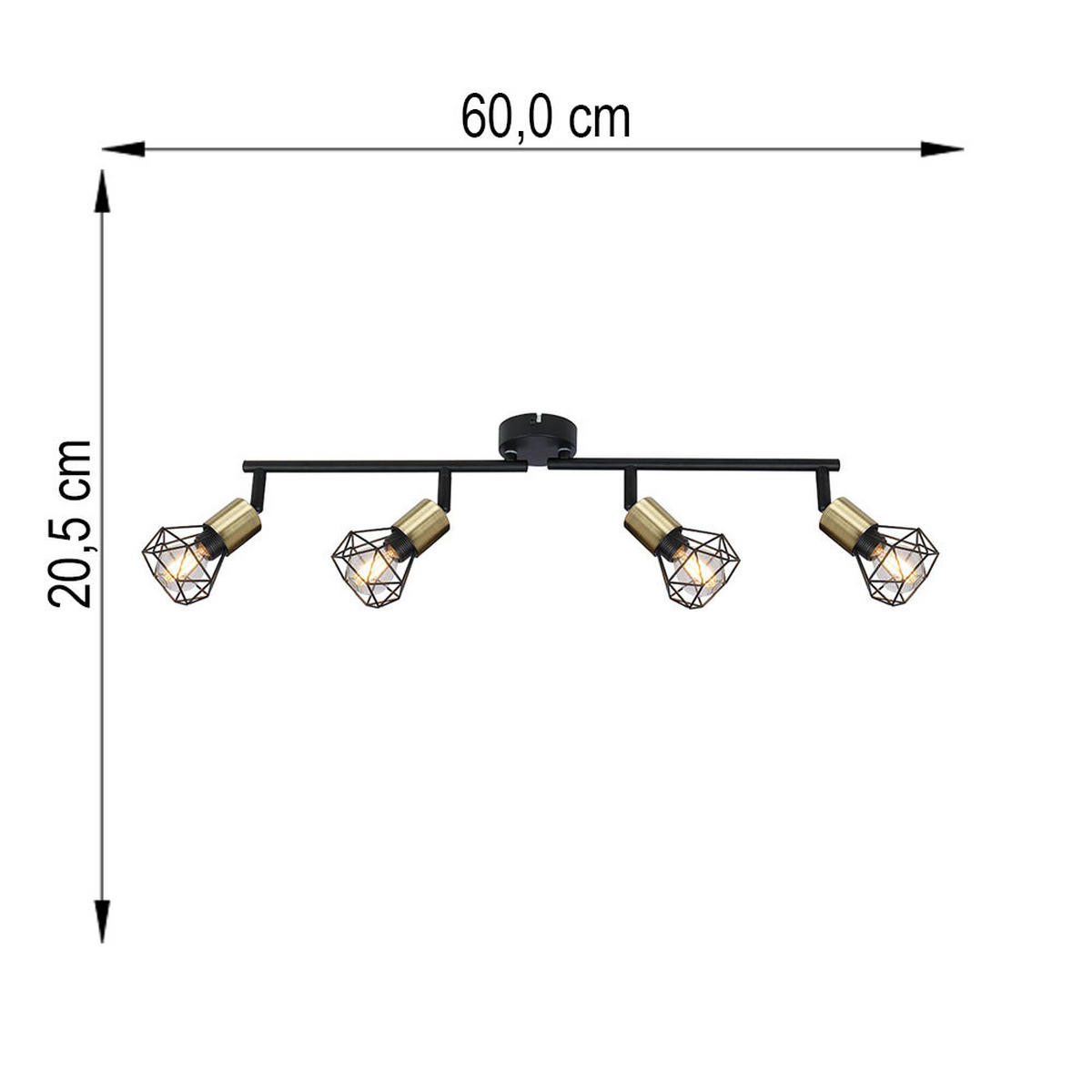 DECKENLEUCHTE Metall Schwarz Altmessing - Schwarz, Metall (60/8/19.5cm) - Globo Lighting