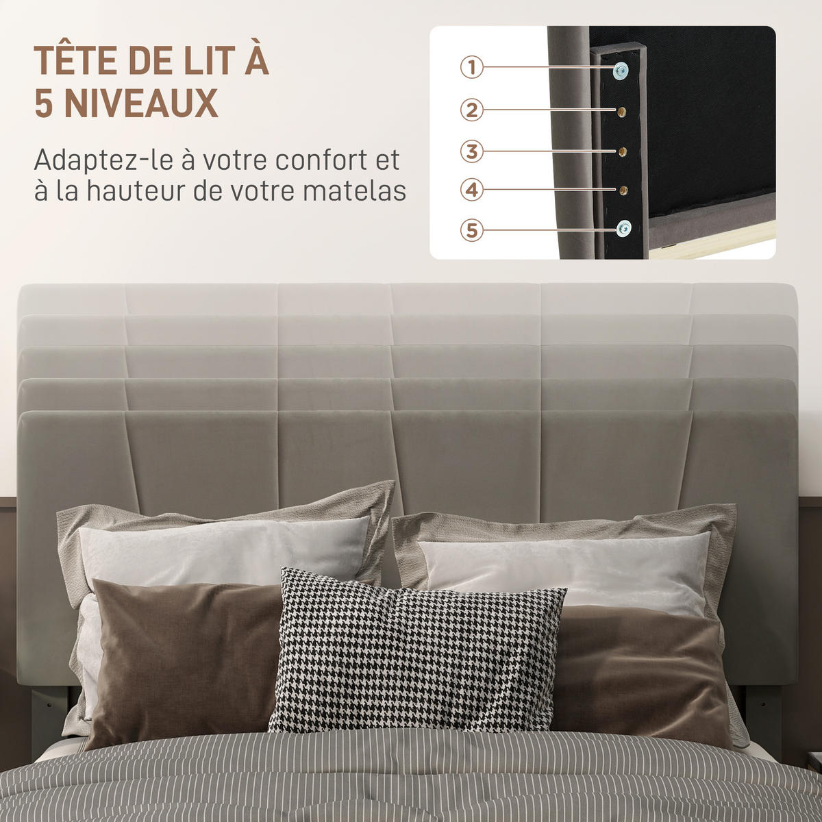 BETT 140x190 cm DE-14578 mit verstellbarem Kopfteil Grau - Grau, Metall (140/190cm) - ComfortXL