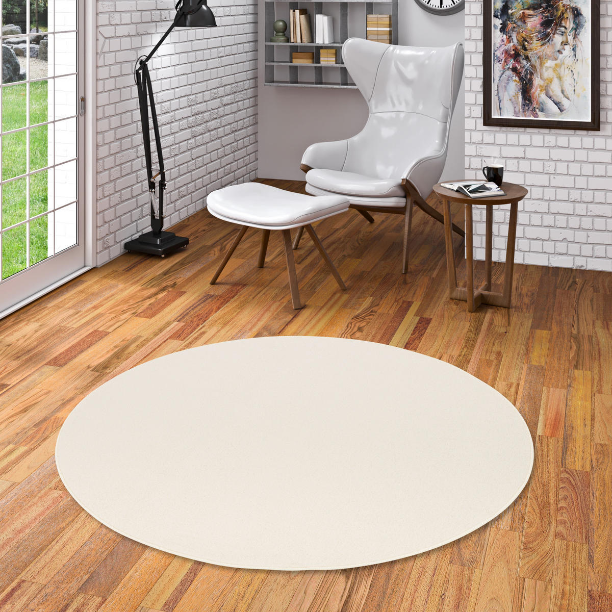 TREND VELOURS TEPPICH JOY RUND - Creme, Textil (100/100cm) - Snapstyle