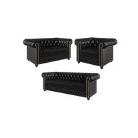 SITZGARNITUR 3+2+1 mit Schlaffunktion Chesterfield Morin Schwarz Vegan Leder - Schwarz/Braun, Buchenholz/Textil (203/72/86cm) - S-Style Möbel