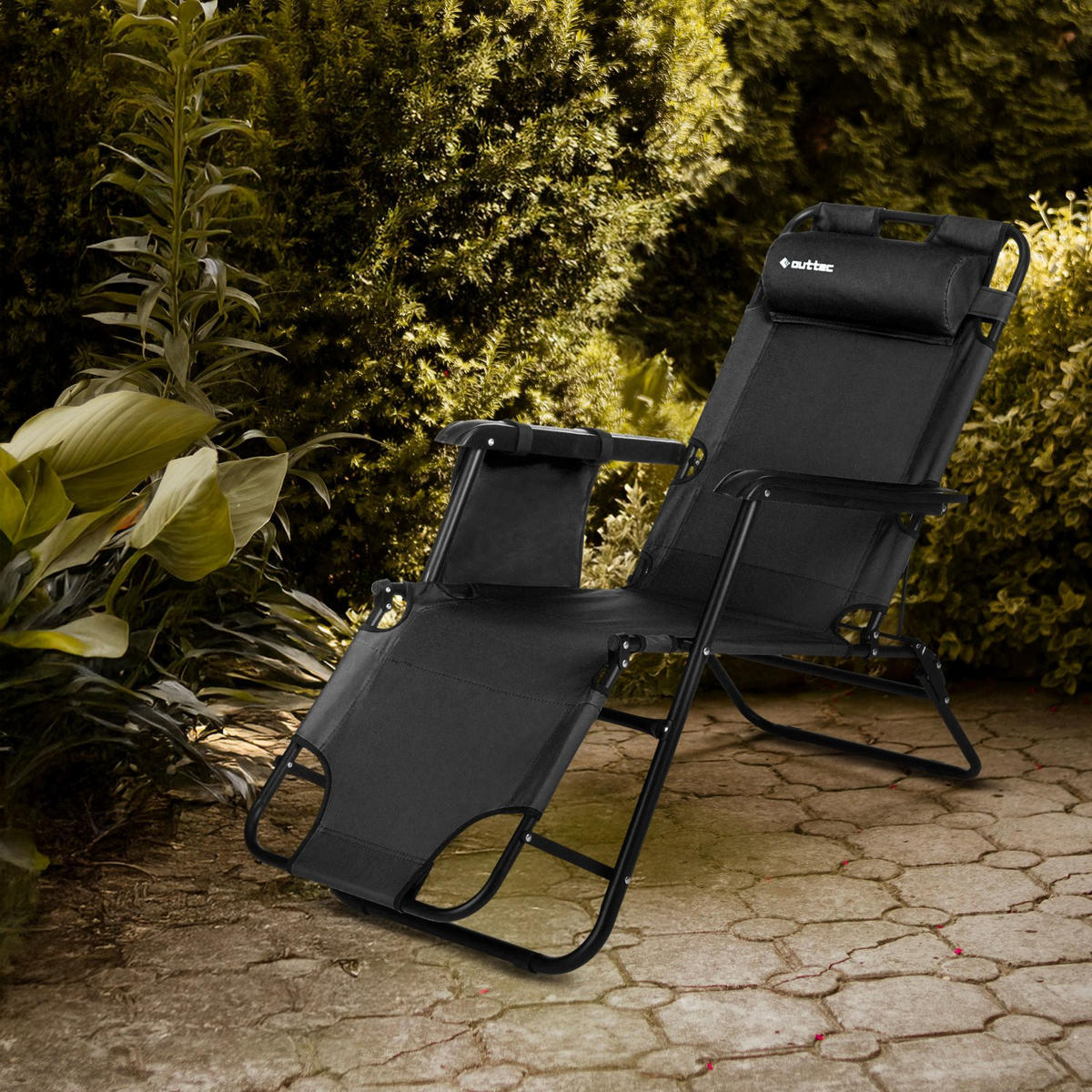 GARTEN-RELAXSESSEL bis 150 kg, Klappbar - Schwarz, Textil (61/31/153cm) - Outtec