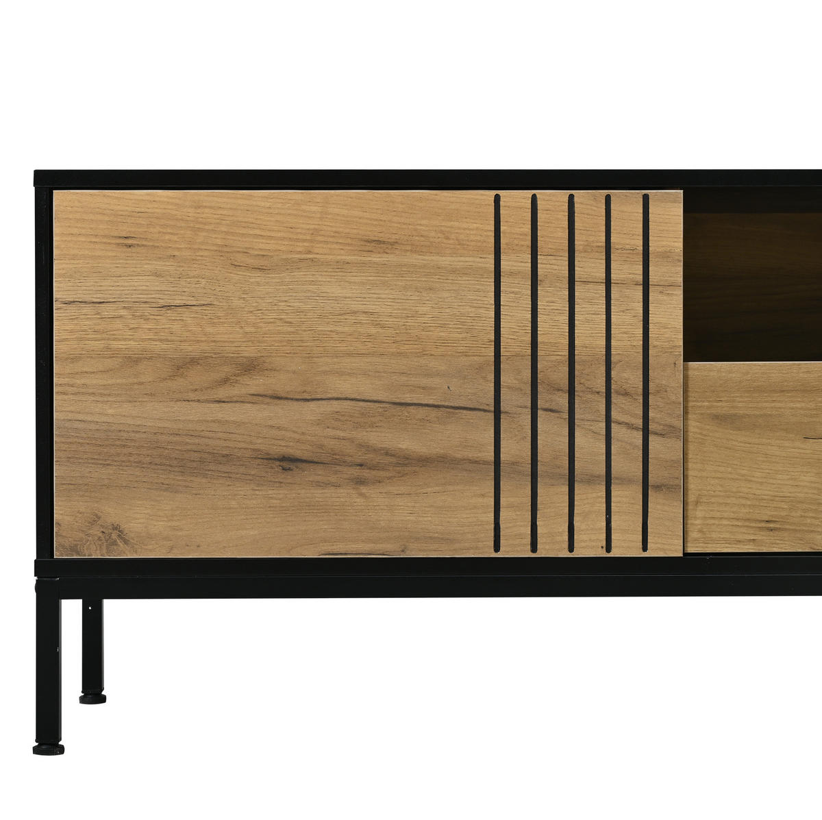LOWBOARD in Naturfarben mit 2 Schränken & Schublade , für TVs bis 70 Zoll, B170/T35/H50cm - Schwarz/Naturfarben, Holzwerkstoff/Metall (170/50/35cm) - STILVORA