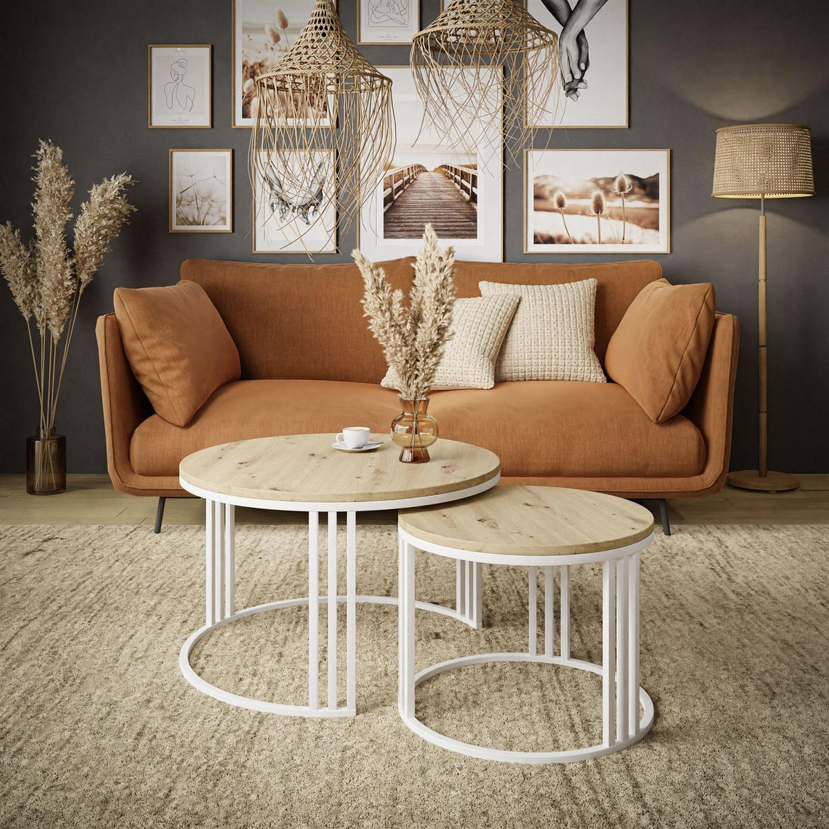 COUCHTISCH 2 in 1 LORI LOFT - Hellbraun/Weiß, Holzwerkstoff (70/70/48cm) - Lookway