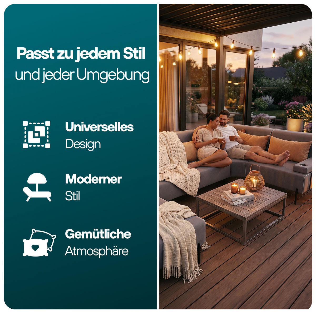 GARTENMÖBEL Set 2 x Sofa und Sessel, BORNEO, UV-beständig, Solide Konstruktion, HR-Schaumfüllung, Wetterfeste Bezugstoff, Beige - Beige, Holz - Trada