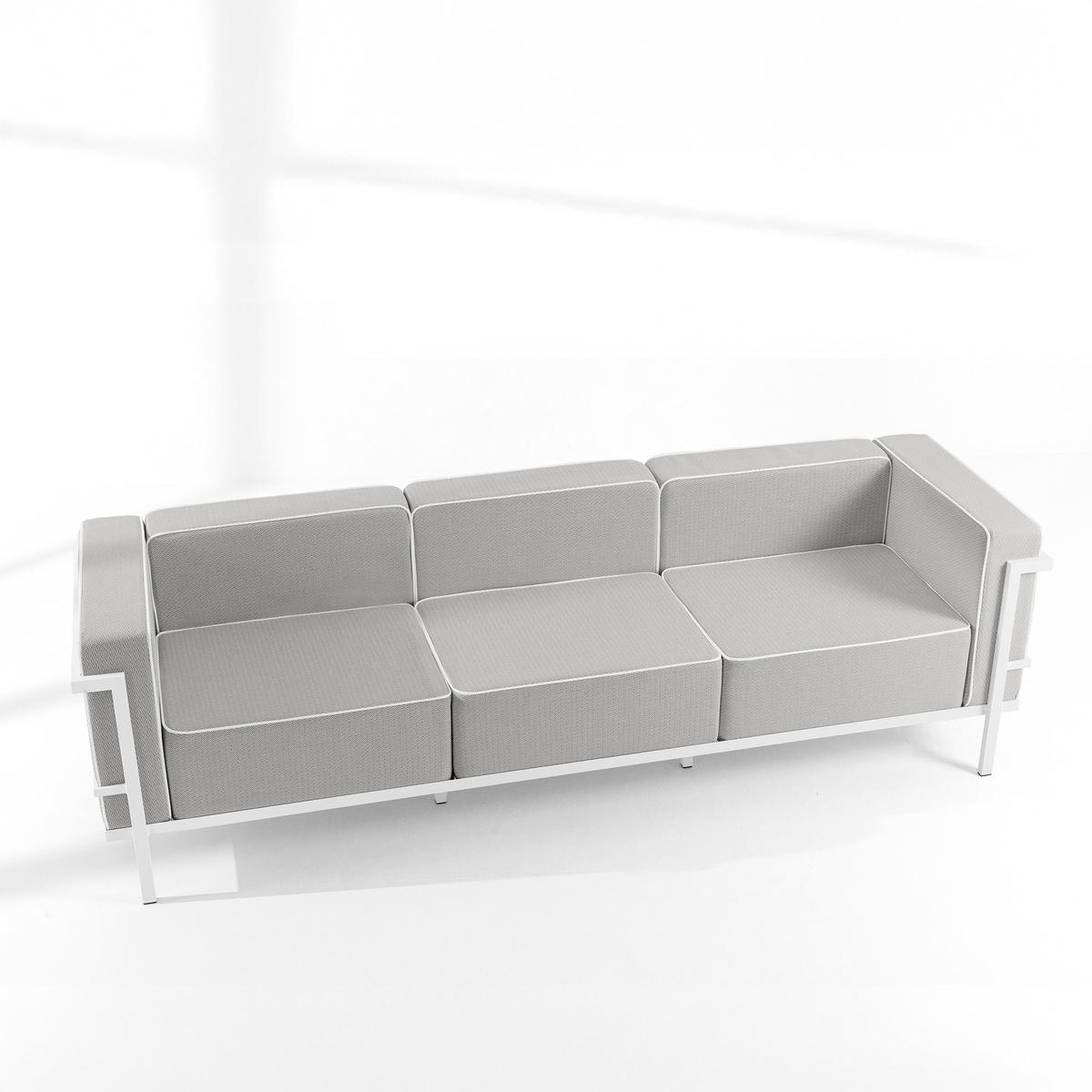 GARTENSOFA TRIGLO 3-Personen, Stahlrahmen, Modern, Weiß - Dunkelgrau/Weiß, Textil/Metall (229/70/69cm) - KONSIMO®
