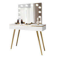 SCHMINKTISCH AURORA-S ELITE in Weiß hochglanz mit Spiegel - Weiß Hochglanz/Goldfarben, Holzwerkstoff/Metall (102/145/44cm) - Lookway