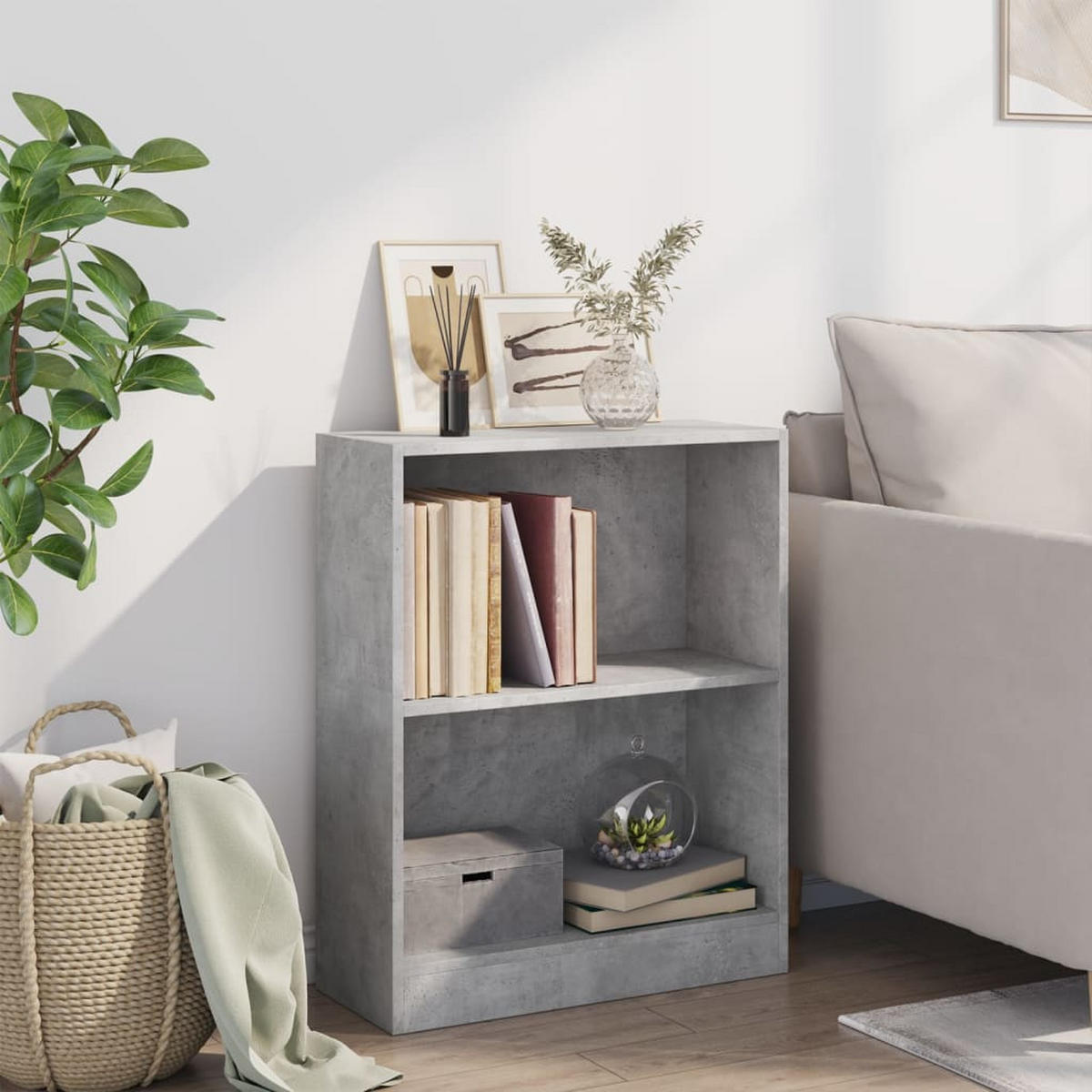 BÜCHERREGAL mit 2 Fächern 60/24/76 cm aus Holzwerkstoff Betongrau - Hellgrau, Holz (60/76/24cm) - vidaXL
