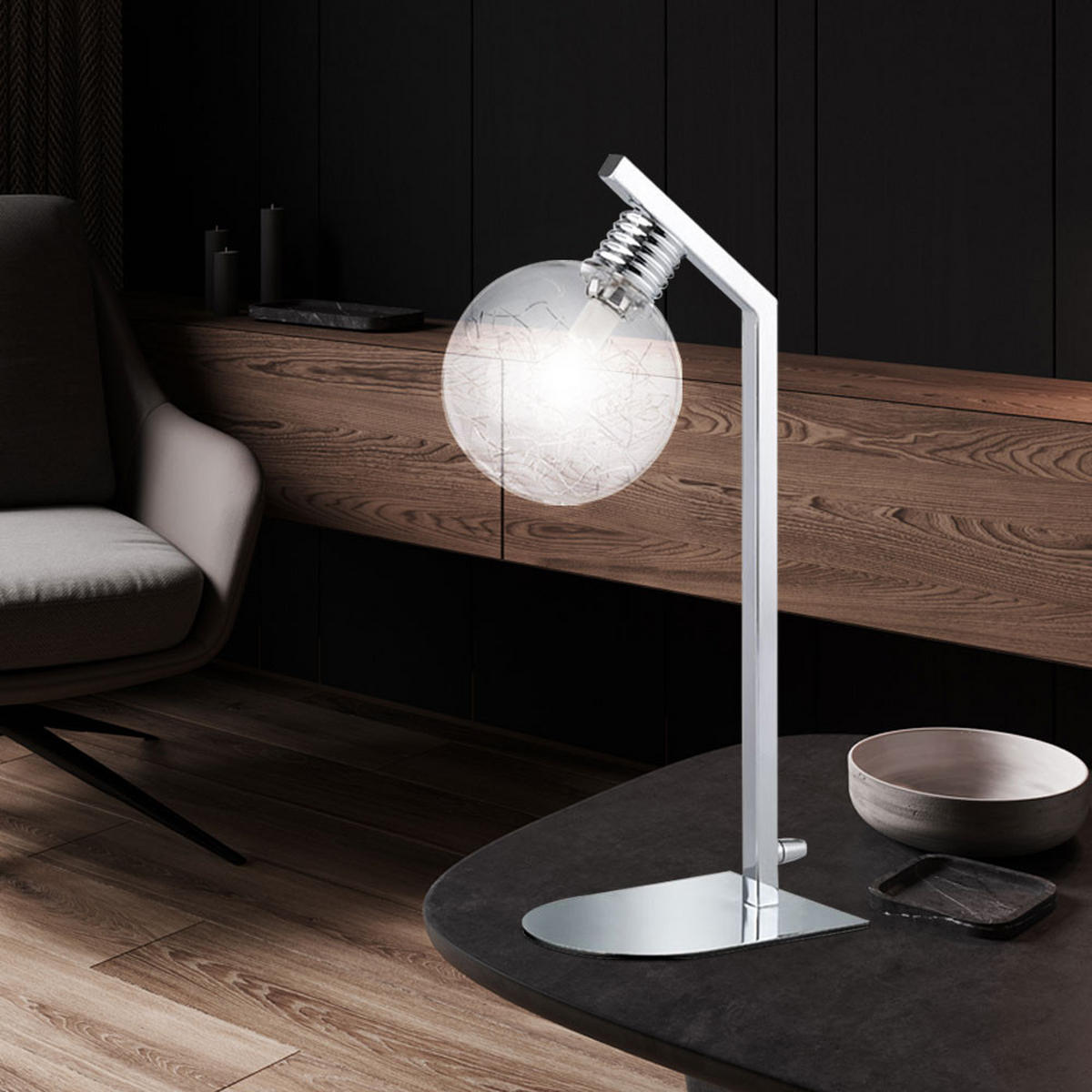 LED TISCHLEUCHTE Fero Chrom Silber - Silberfarben, Glas (21.5/13/40cm) - Wofi