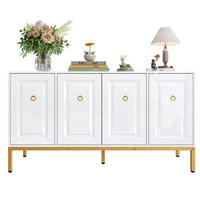 SIDEBOARD in Hochglanz Weiß mit goldenen Metallbeinen und eleganten Ringgriffen, 140/40/80 cm, Weiß/Gold - Weiß, Holzwerkstoff (140/80/40cm) - Redom