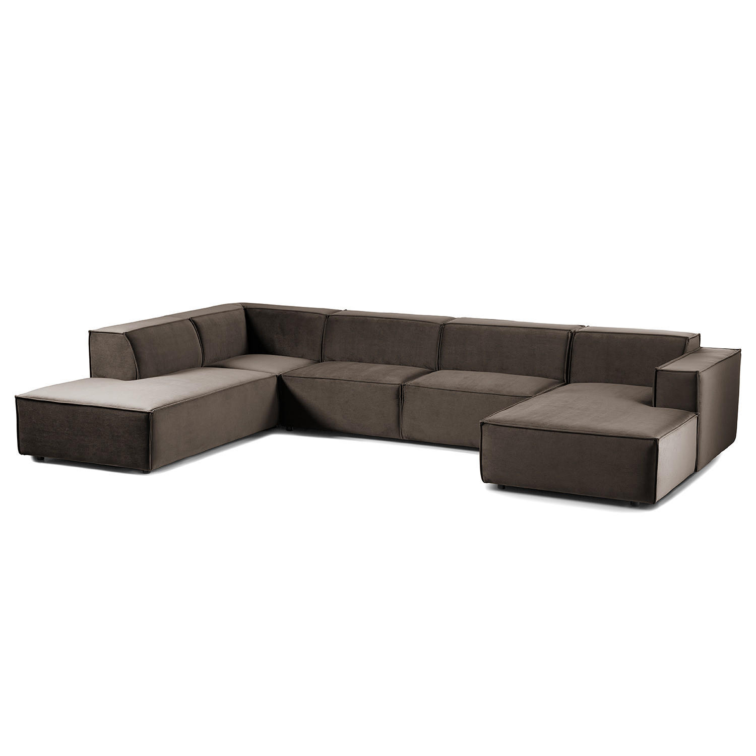 WOHNLANDSCHAFT mit Longchair & Ottomane - Taupe/Schwarz, Kunststoff/Textil (369/70/234cm) - home24