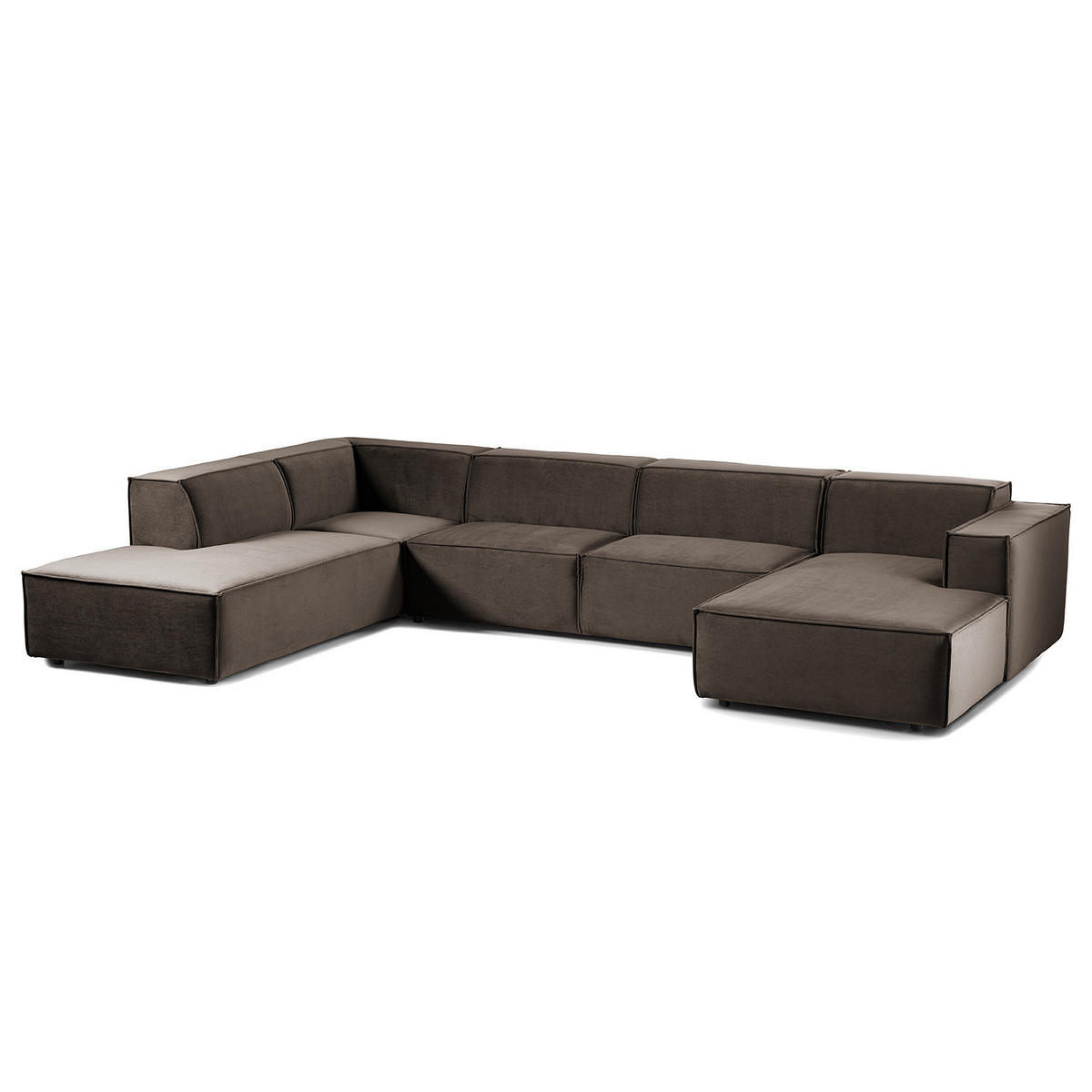 WOHNLANDSCHAFT mit Longchair & Ottomane - Taupe/Schwarz, Kunststoff/Textil (369/70/234cm) - home24