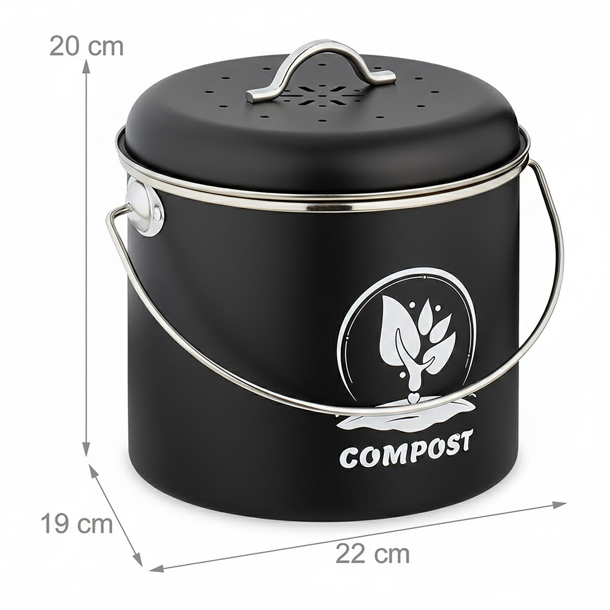 KUCHYNSKÝ kompostér - čierna, kov/textil (22/20/19cm) - Relaxdays
