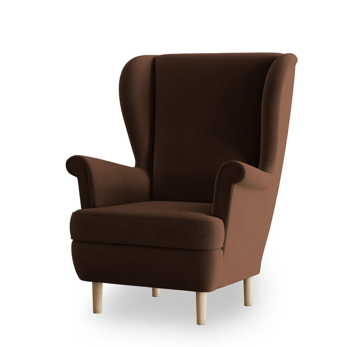 SESSEL LENTIO Ohrensessel Polstersessel, Braun - Braun, Holz/Holzwerkstoff (75/103/75cm) - MASSENO