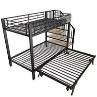 ETAGENBETT 90/200 cm DE-04444, mit Ausziehbett, Treppenstauraum und Stofftasche in Schwarz - Schwarz, Metall (90/200cm) - ComfortXL