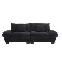 2-SITZER-SOFA aus Samt 224x81x81 cm Schwarz mit ultratiefem Sitz, gepolsterten Armlehnen und 2 Kissen - Schwarz, Textil (81/81/224cm) - Modfu