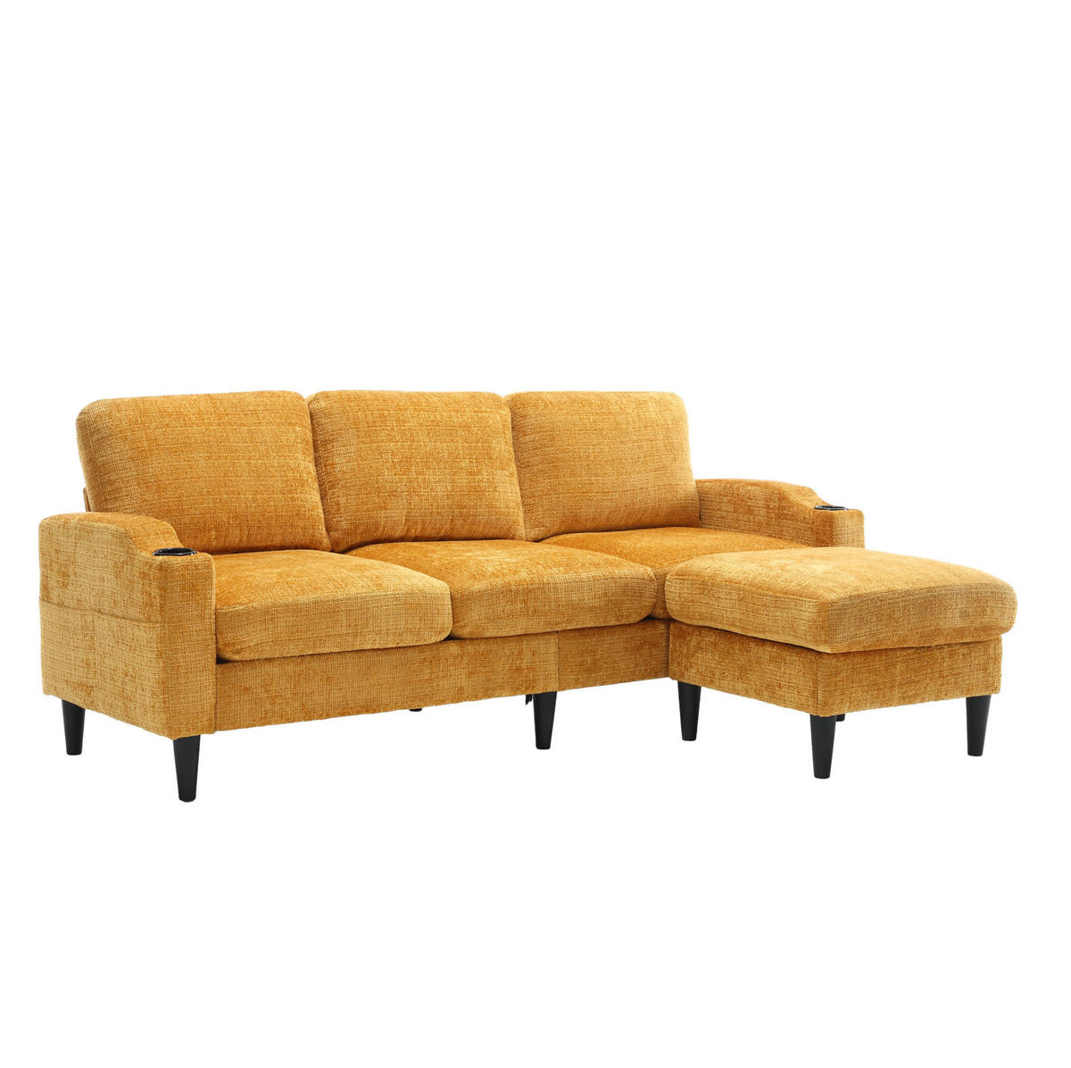 SOFA 4-Sitzer mit Hocker 196,5 x 75 x 77 cm Chenille Gelb - Gelb, Kunststoff (196.5/77/76cm) - Meubliv
