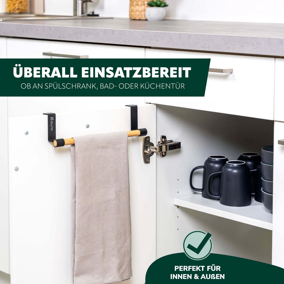 GESCHIRRHANDTUCHHALTER, schwarz, Bambus - Schwarz, Metall (25/7.5/6cm) - eluno