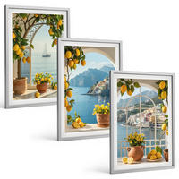 BILDER SET 3er Set - 40x60 cm Silberner Rahmen - Zitronenblumen aus der Küstenstadt - Silberfarben, Kunststoff (40/60cm) - TULUP