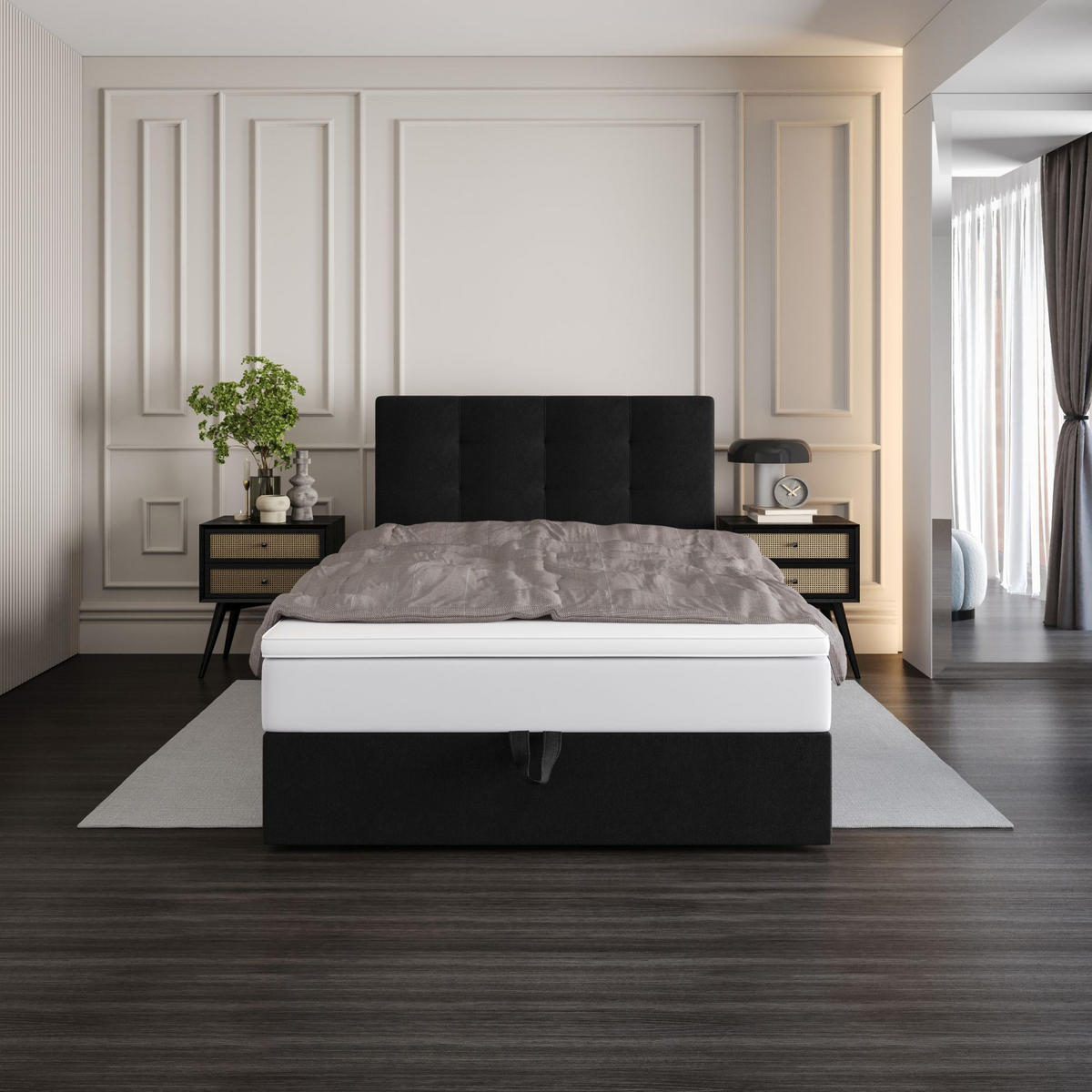 BOXBETT DUO 1 90x200 Cosmic 100, mit Matratze H3 und Topper, Schwarz - Schwarz, Holz/Kunststoff (90/200cm) - Bedante