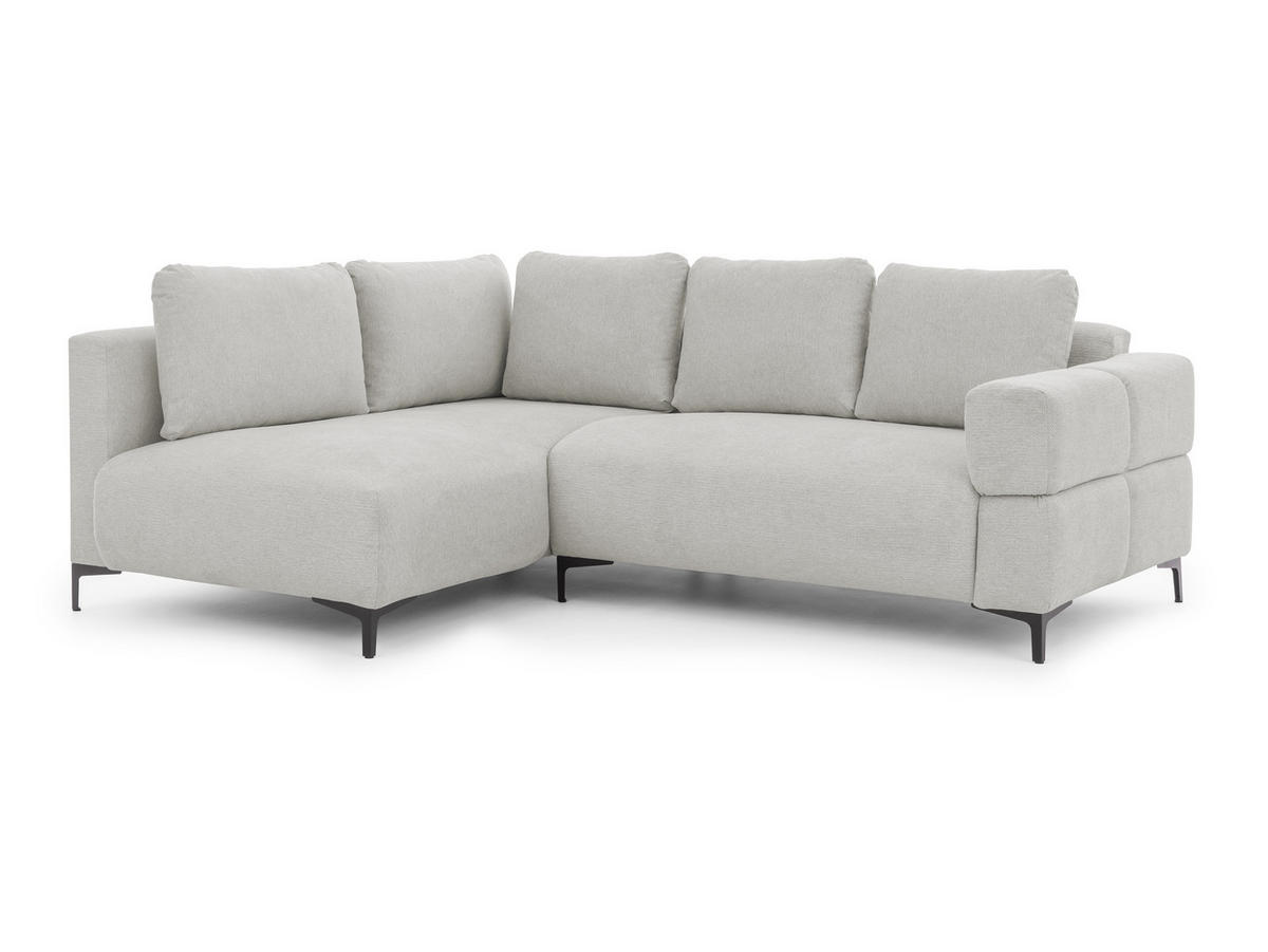 ECKSOFA Cardea in Bubble-Optik aus weichem Hellgrau Strukturstoff mit hohem Sitzkomfort - Ottomane links - Hellgrau/Schwarz, Holz/Textil (170/230cm) - S-Style Möbel