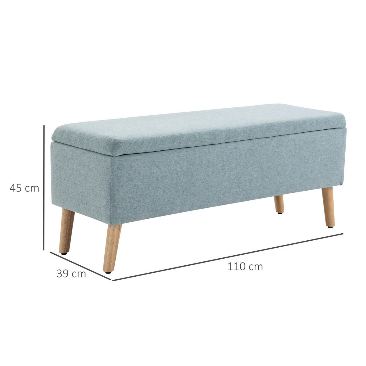 SITZBANK Polsterbank mit Stauraum scandinavia Truhenbank Polyester Holz Hellgrün - Grün, Kunststoff (39/45/110cm) - HOMCOM