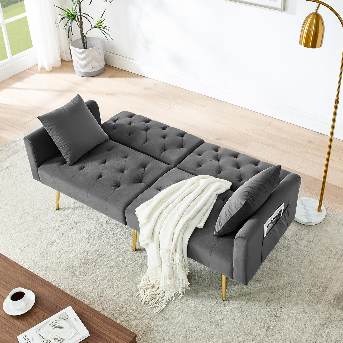 SCHLAFSOFA 177/78/74 cm in Gray Samt mit Aufbewahrungstasche - Grau, Textil (78/74/177cm) - Oxeza