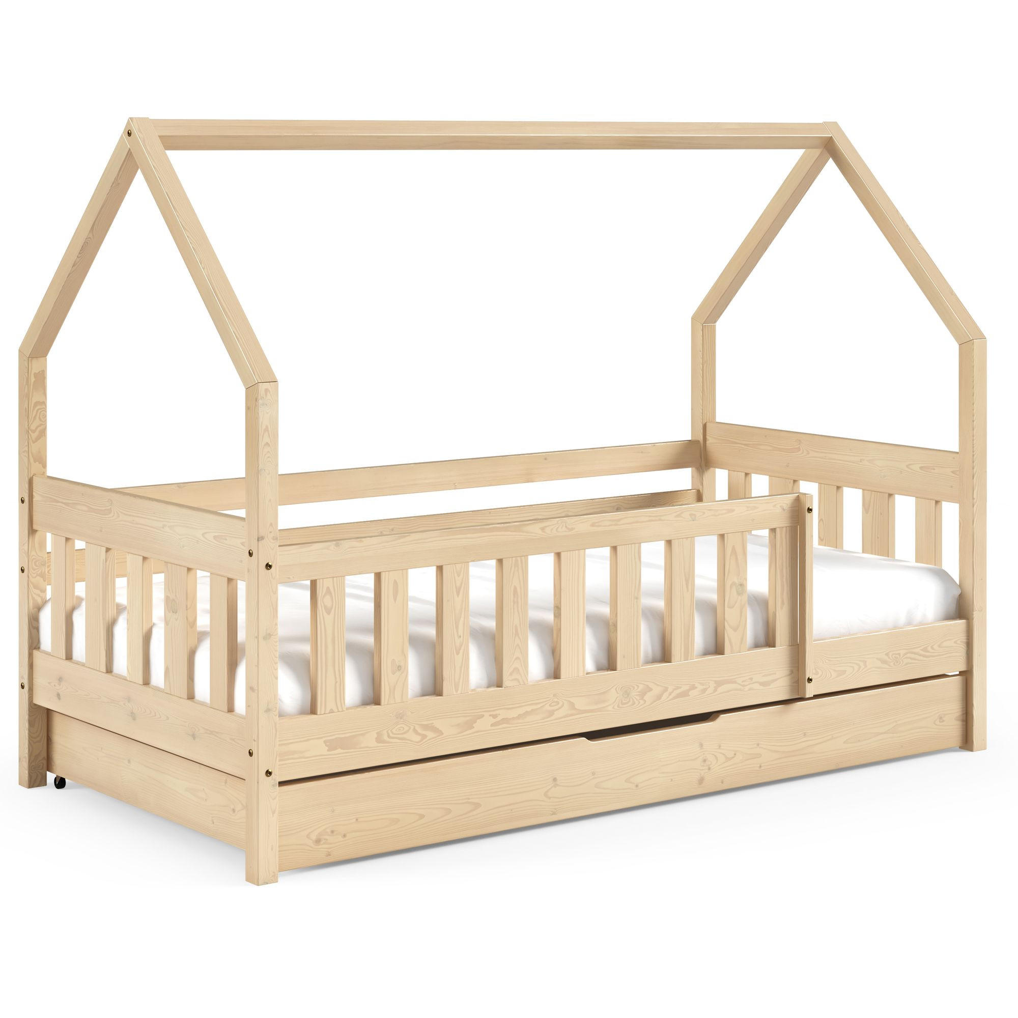 KINDERBETT Holzbett LUMBE, Hausform - Kieferfarben, Holz (80/160cm) - KONSIMO®