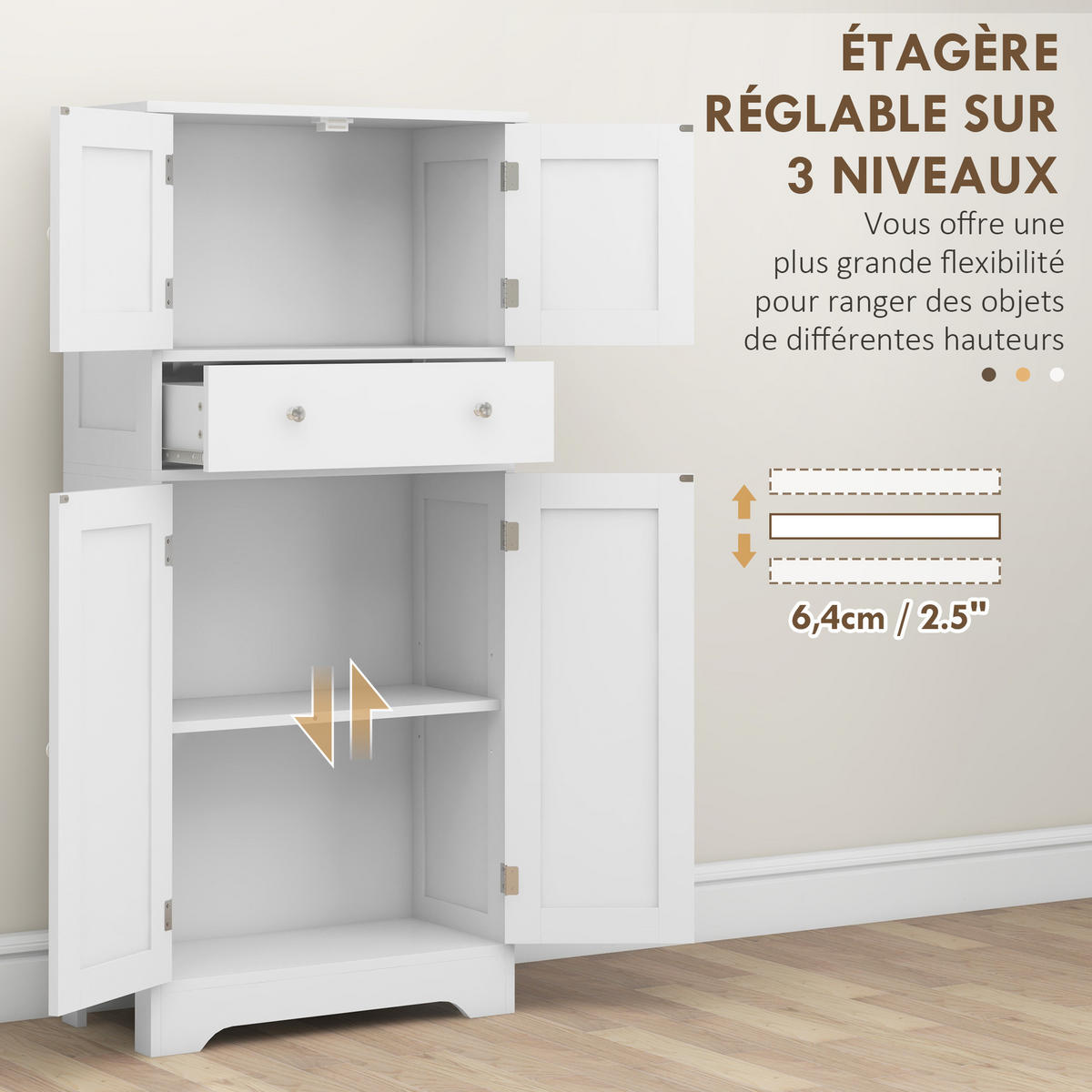 HIGHBOARD DE-11150 Verstellbarer Boden & Schublade Weiß - Weiß, Holzwerkstoff (30/128/60cm) - ComfortXL