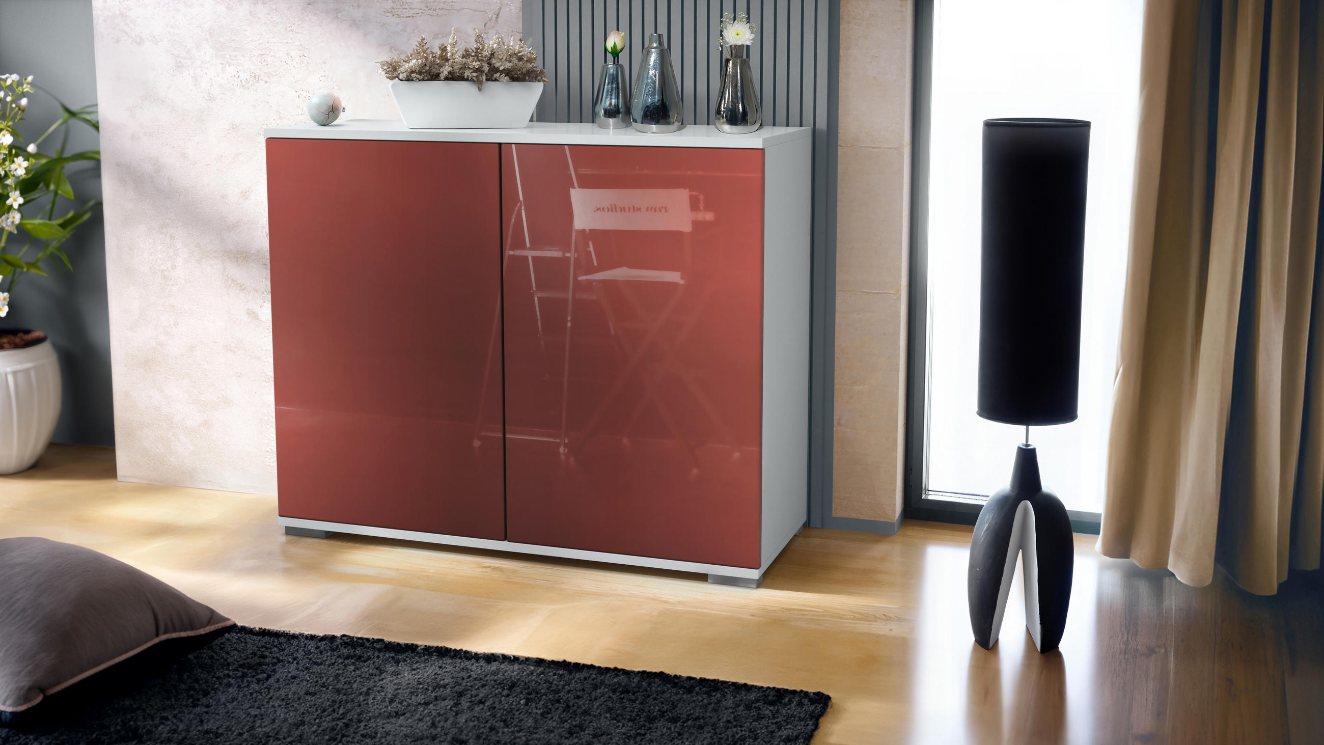 KOMMODE Skadu Bordeaux Hochglanz - Bordeaux, Holzwerkstoff (92.5/75.5/35cm) - Vladon