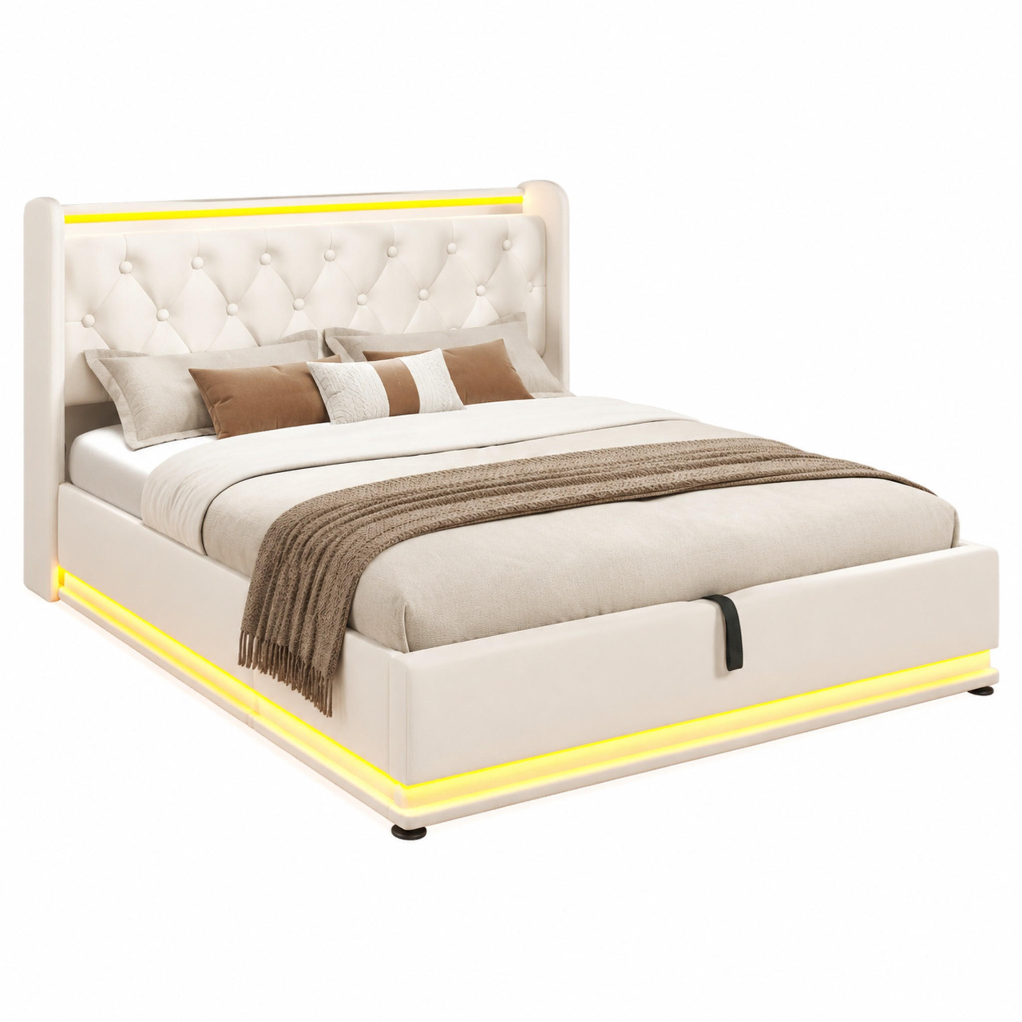 POLSTERBETT mit LED und Stauraum 140x190 cm PU Weiß - Weiß, Metall (140/190cm) - Meubliv