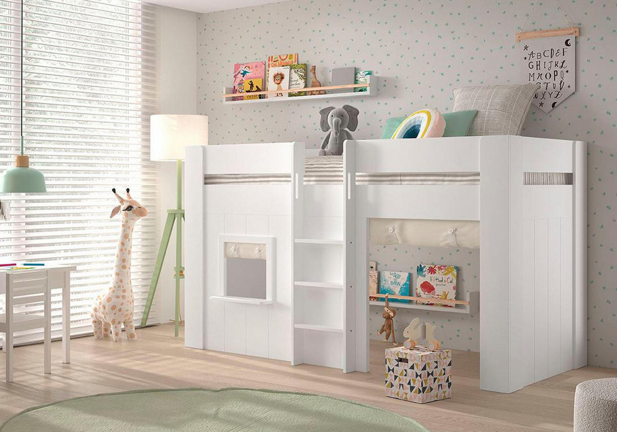 HOCHBETT Karrie 206x120x105 aus MDF in Weiß mit Stoffset - Weiß, Holzwerkstoff (90/200cm) - 58aufmkessel