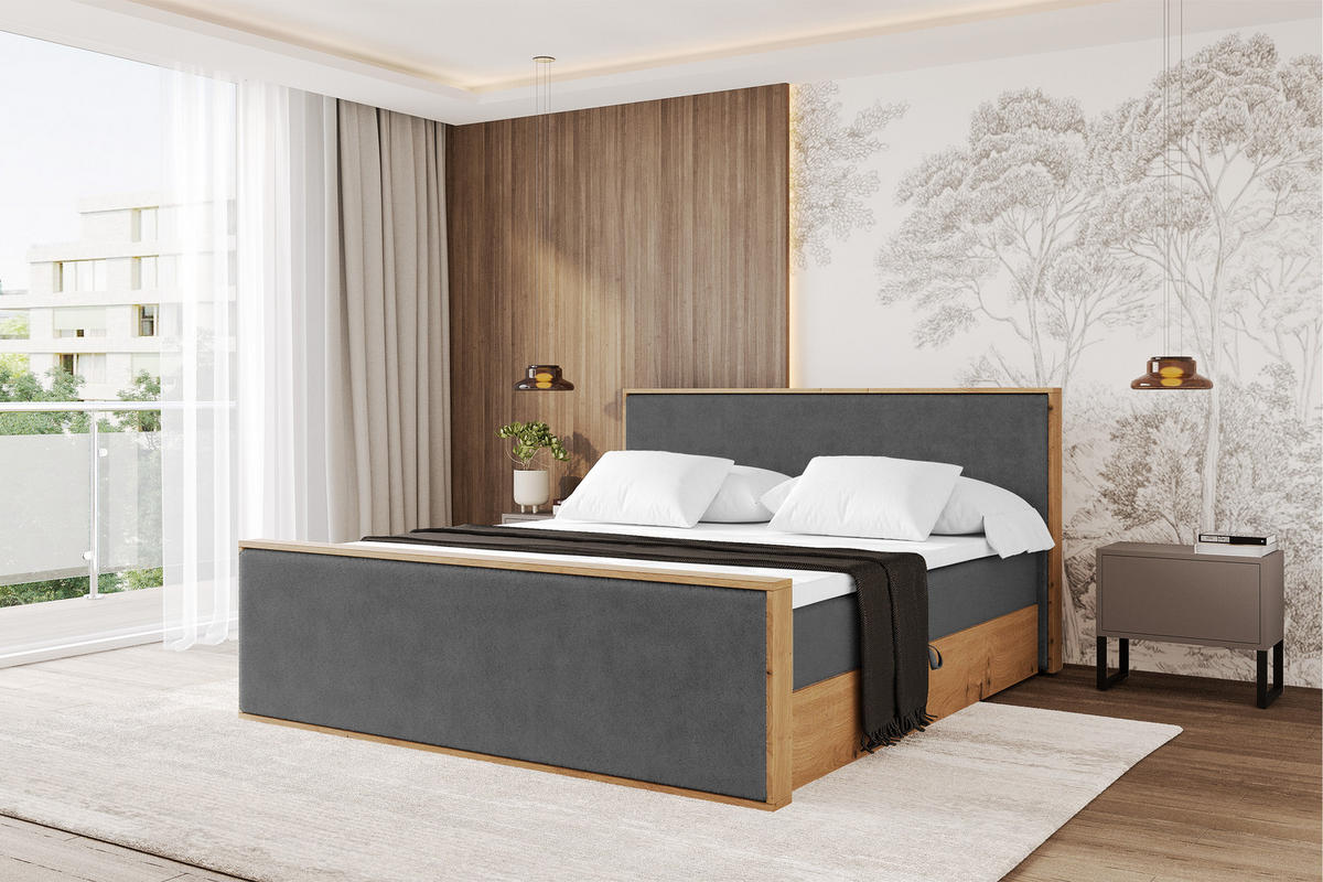 BOXBETT LOLLI9 -Z 120x200 - H4 Dunkelgrau - Graphitfarben, Holzwerkstoff (120/200cm) - ALTDECOR