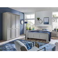SCHLAFZIMMER Greenholm in Kieselgrau 4 teilig mit Kleiderschrank 150cm Breite ohne Spiegel, Doppelbett 180x200cm, zwei Nachttisch - Grau, Holzwerkstoff (80/200/120cm)
