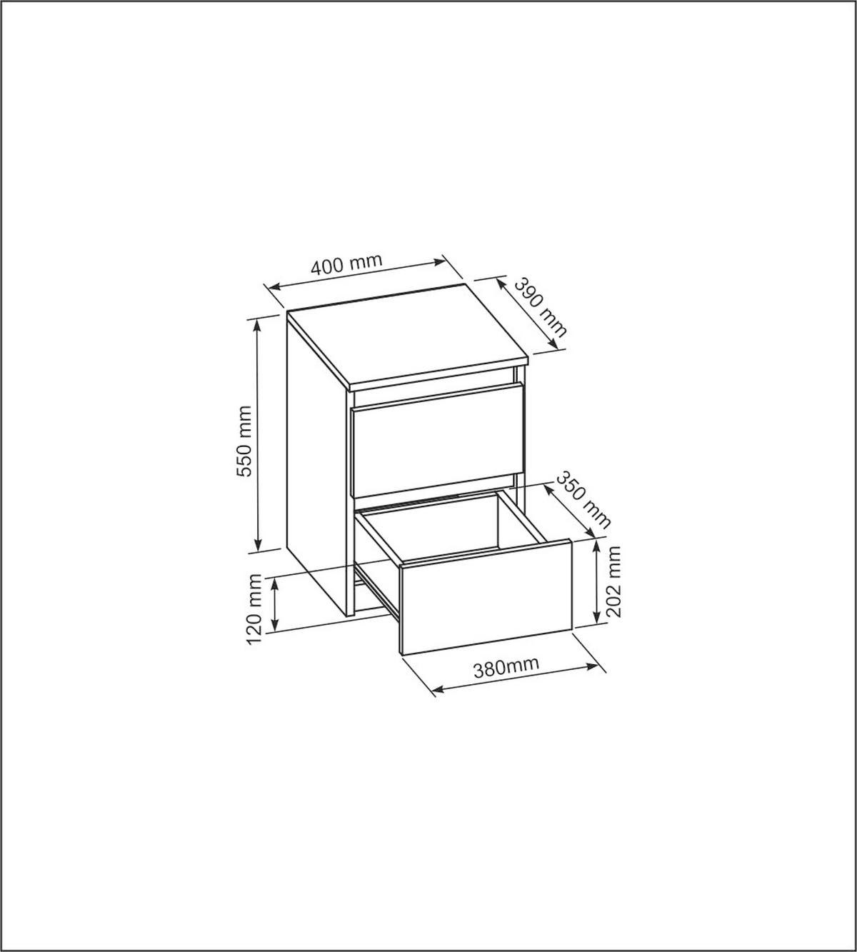 NACHTTISCH 40 cm Weiße Hochglanzfront 40x39x55 cm - Weiß Hochglanz, Holzwerkstoff (40/55/39cm) - Mobelsta