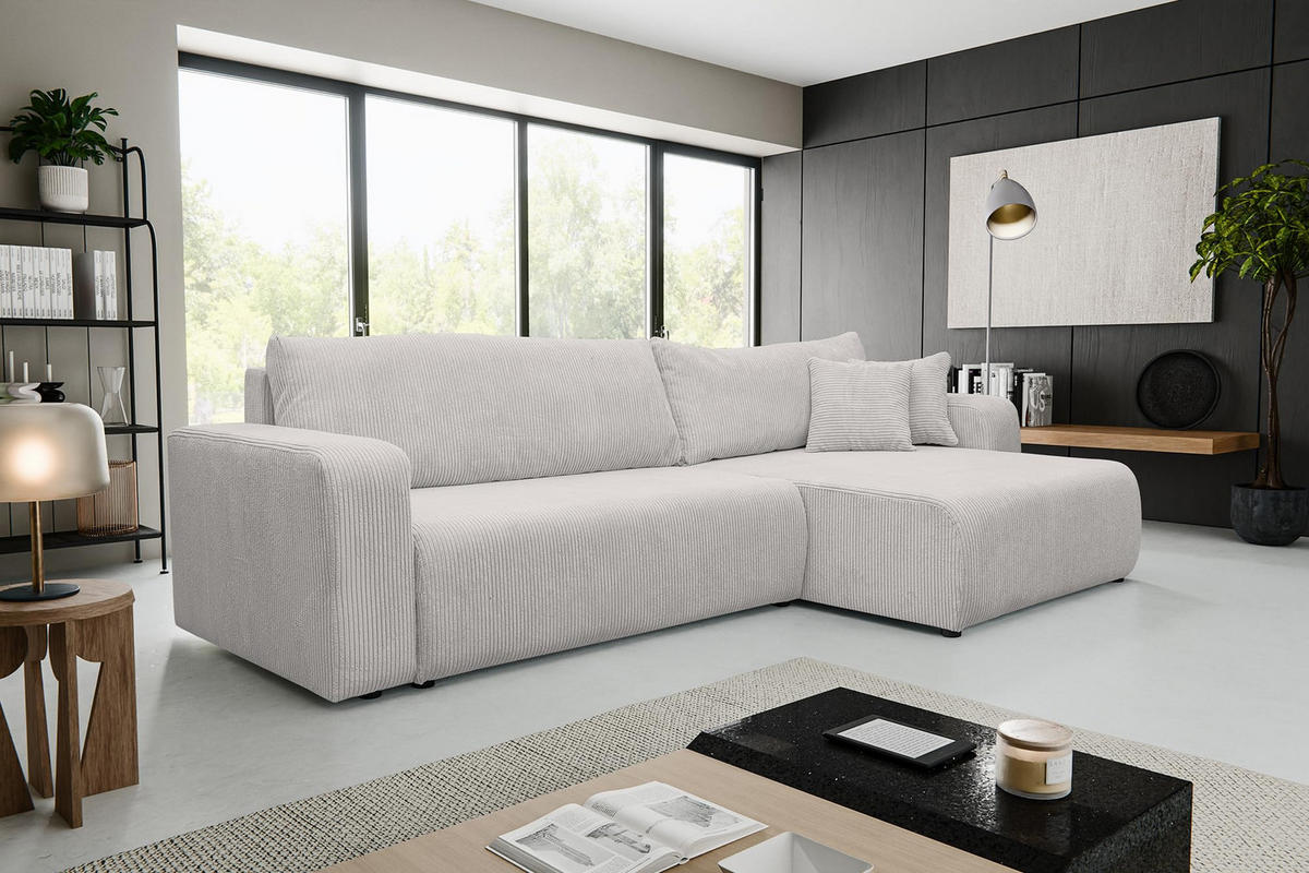 ECKSOFA Luna XL mit Schlaffunktion und Bettkasten Cord-Stoff (Beige) - Beige, Textil (274/142cm) - VENASI MÖBEL