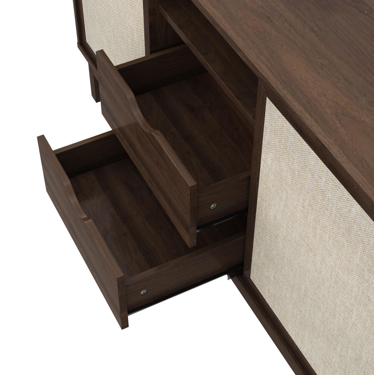 SIDEBOARD aus Spanplatte 150x39,5x80 cm Natur mit Schiebetüren, Schubladen und verstellbaren Einlegeböden - Walnussfarben, Holzwerkstoff (150/80/39.5cm) - IVMEU