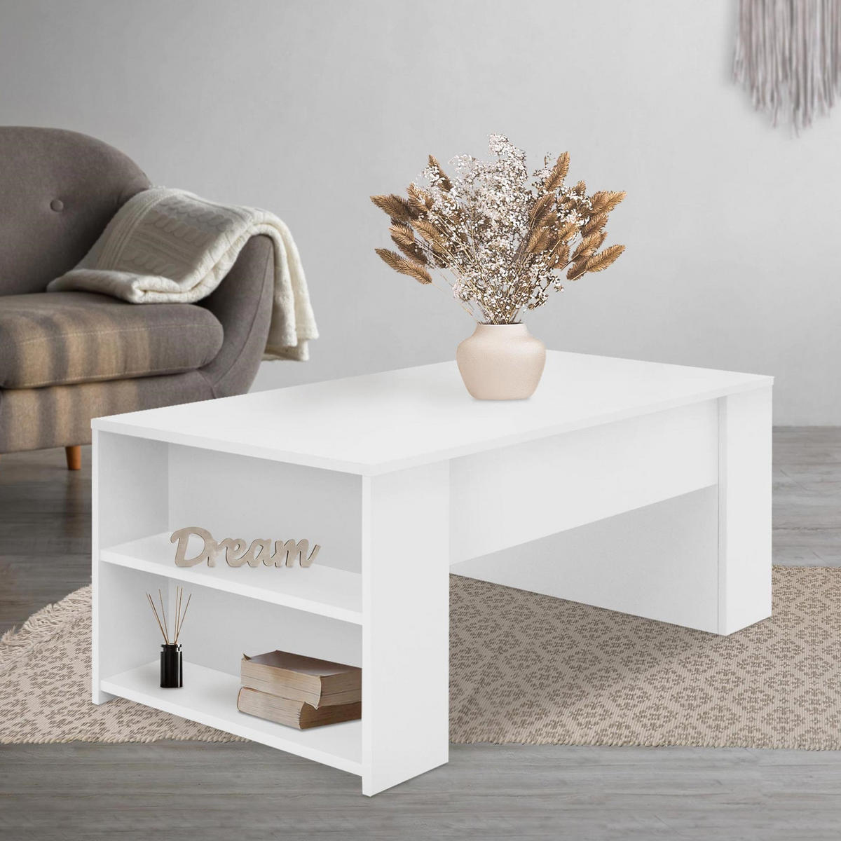 COUCHTISCH rechteckig Weiß 100/60/42 cm - Weiß, Holzwerkstoff (60/42/100cm) - ML-DESIGN