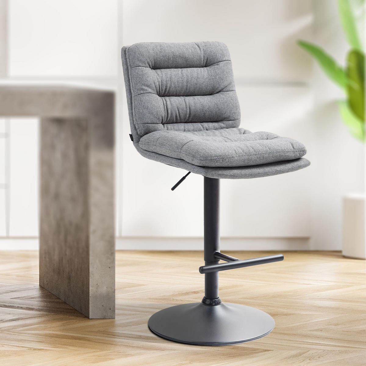 BARHOCKER Stoff grau - Schwarz/Grau, Textil/Metall (42/94/56cm) - CLP