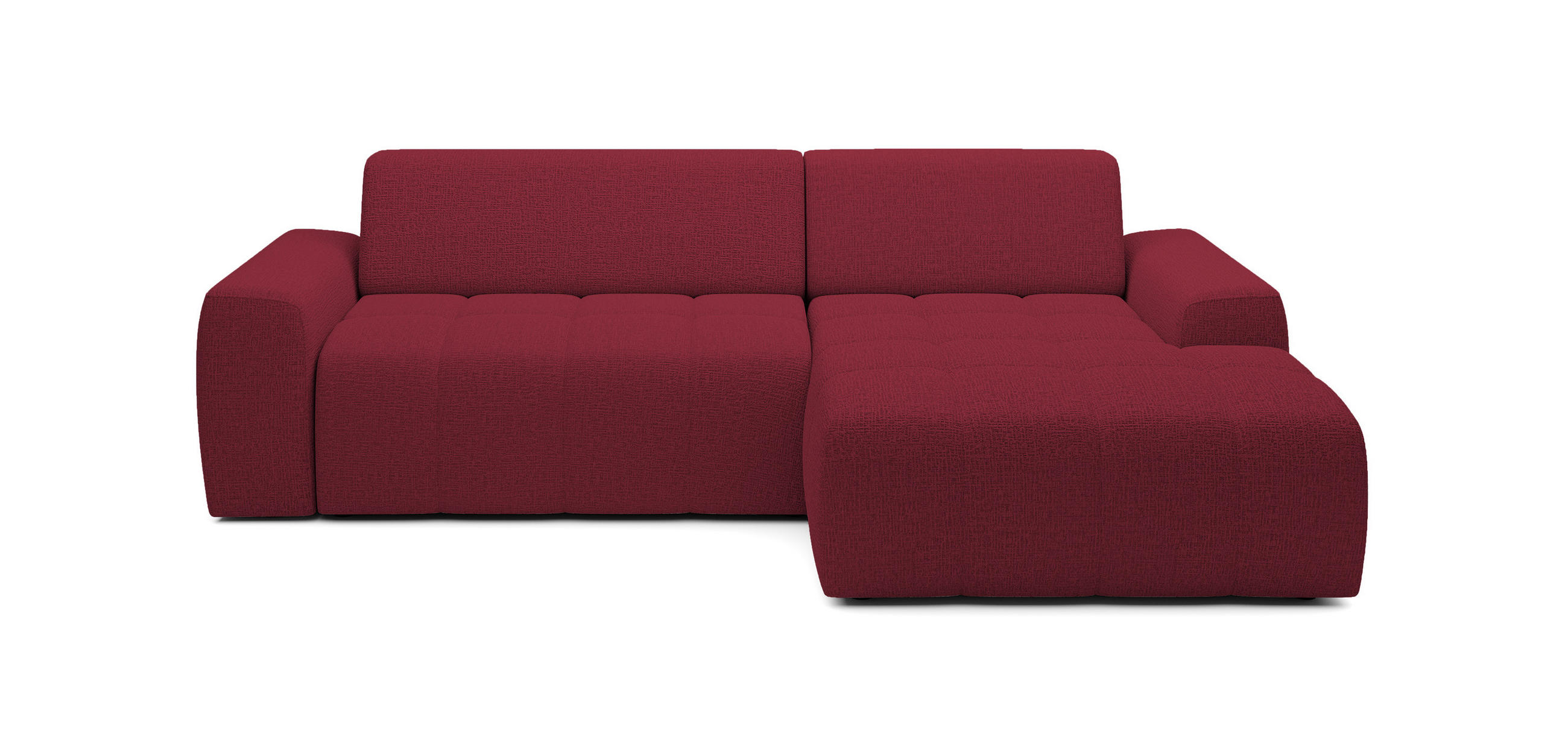 ECKSOFA Savio Freistehend, mit Abriebfestem Kansas-Stoff, Maße 265x172x81 cm, Ausziehbare Sitzfläche 206x92 cm, Rechte, – Kirsche - Bordeaux, Holz/Textil (265/172cm) - DomoHome