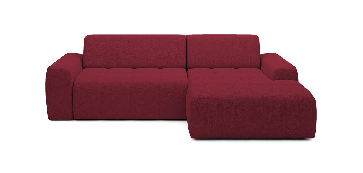ECKSOFA Savio Freistehend, mit Abriebfestem Kansas-Stoff, Maße 265x172x81 cm, Ausziehbare Sitzfläche 206x92 cm, Rechte, – Kirsche - Bordeaux, Holz/Textil (265/172cm) - DomoHome