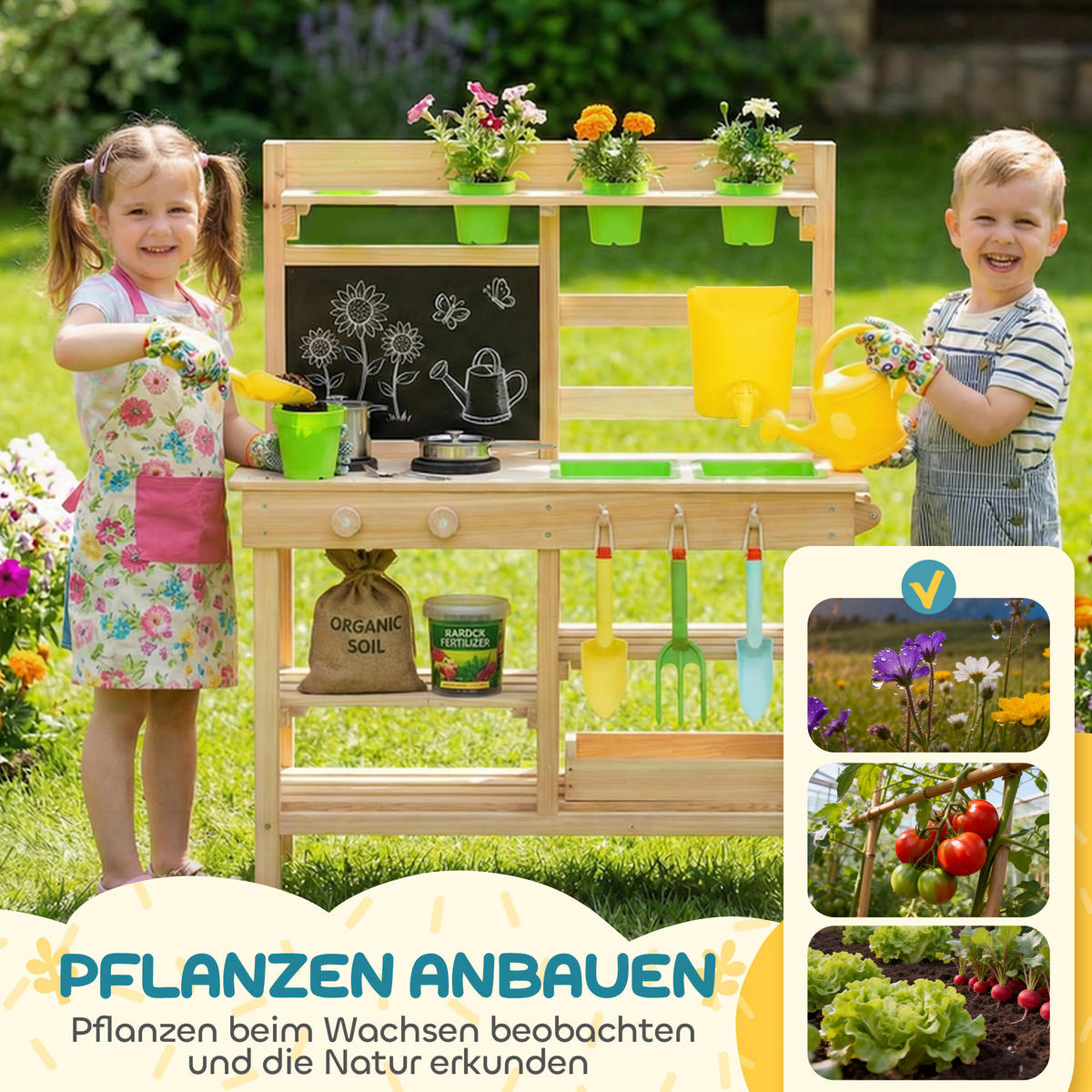 OUTDOOR-KINDER-MATSCHKÜCHE Tannenholz Kunststoff Naturholz - Naturfarben, Holz (32/77cm) - AIYAPLAY