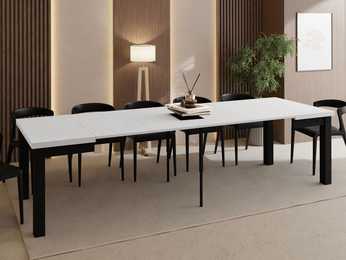 ESSTISCH Toren ausziehbar verlängerbar quadratisch, Weiß 90-290/90/76.5 cm - Schwarz/Weiß, Holz/Holzwerkstoff (90/90/77cm) - WFL GROUP