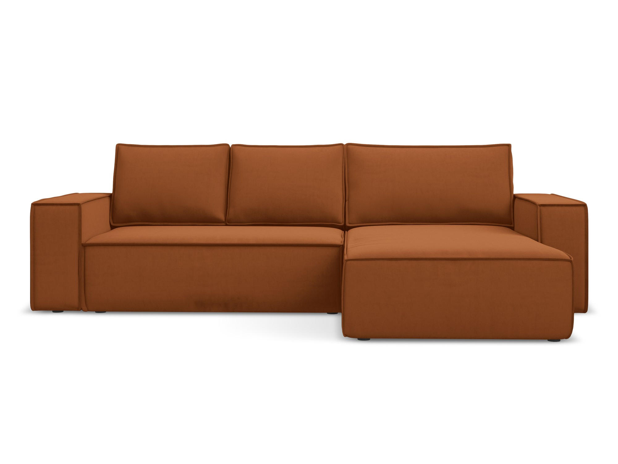 ECKSOFA mit Schlaffunktion Samt Stoff Orange - Terra cotta/Schwarz, Kunststoff/Textil (290/185cm) - Makamii