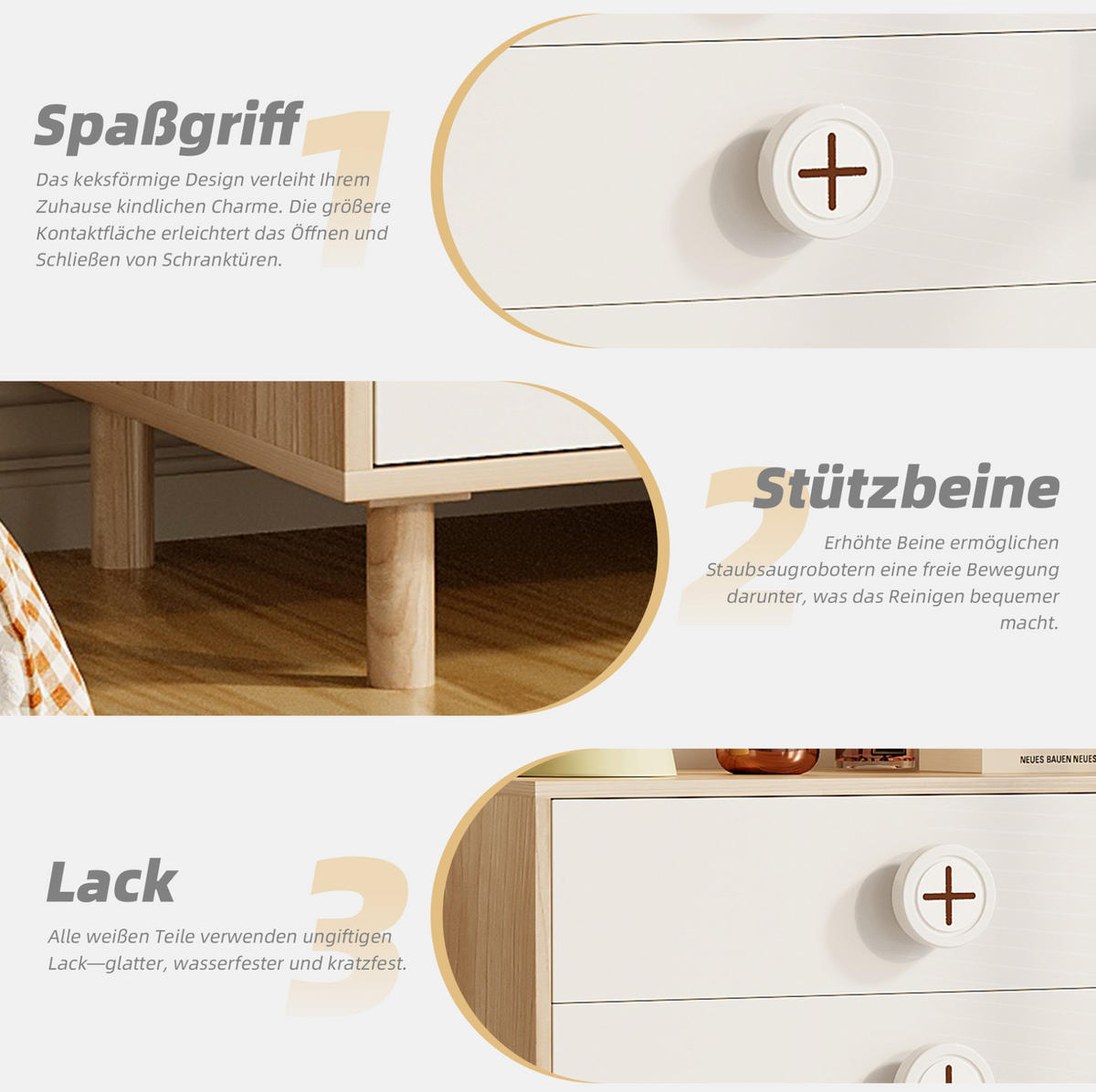 KOMMODE 80/54/90 cm in Weiß/Natur mit 4 Schubladen und Umfallschutz - Naturfarben, Holzwerkstoff (54/90/80cm) - Flora Grace