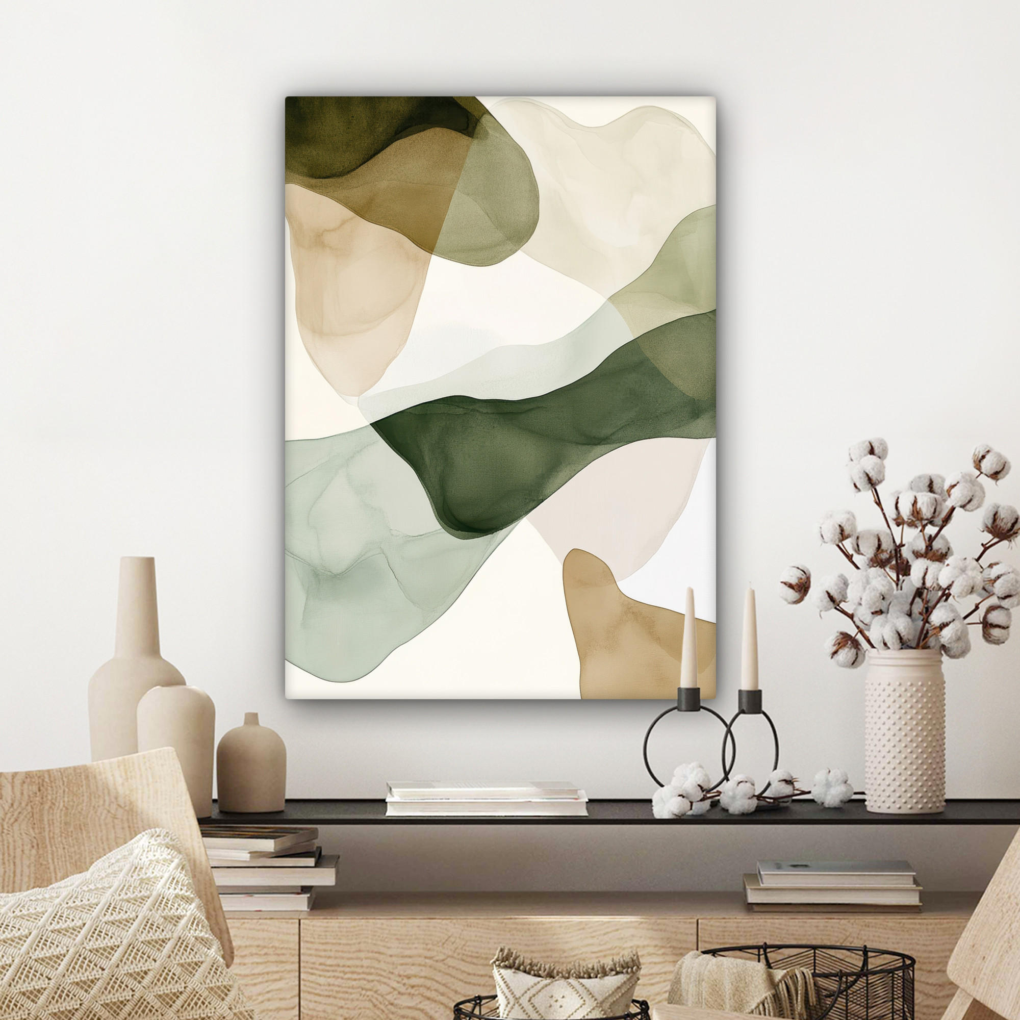 LEINWANDBILD Japandi - Abstrakt - Grün 60x80 cm - Salbeigrün, Textil (60/80cm) - MuchoWow