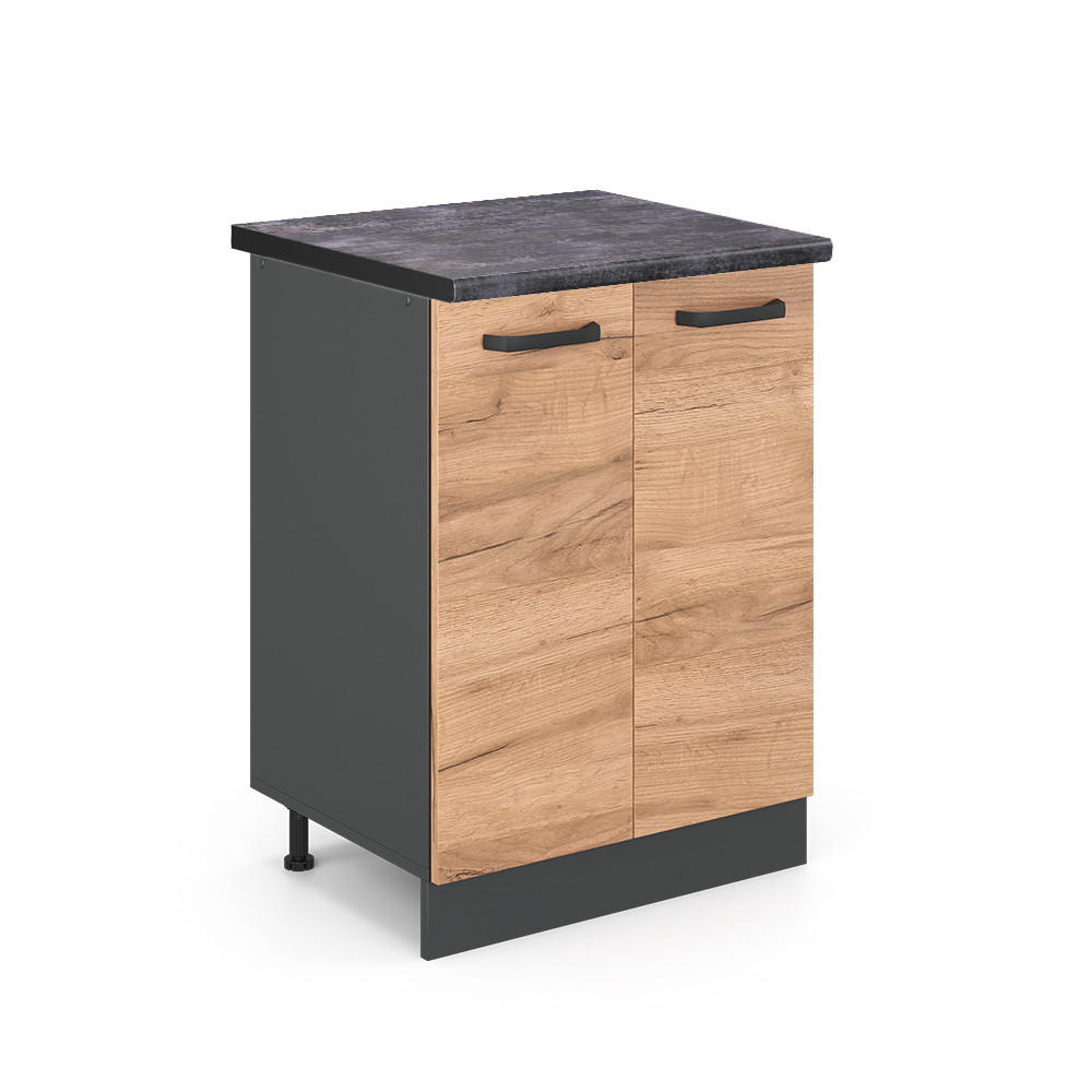 KÜCHENUNTERSCHRANK R-Line Goldkraft Eiche 60 cm, AP Anthrazit - Honigeiche/Anthrazit, Holzwerkstoff (60/81.6/60cm) - Vicco