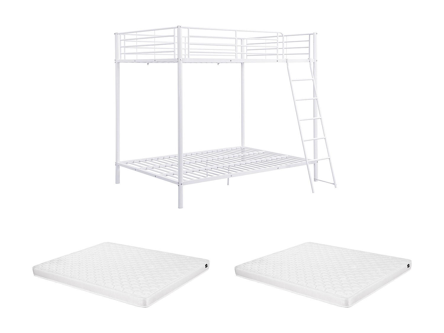 ETAGENBETT + Matratze - 2 x 140 x 190 cm - Metall - Weiß - GEMINI II - Weiß, Metall (140/199cm) - Vente-Unique