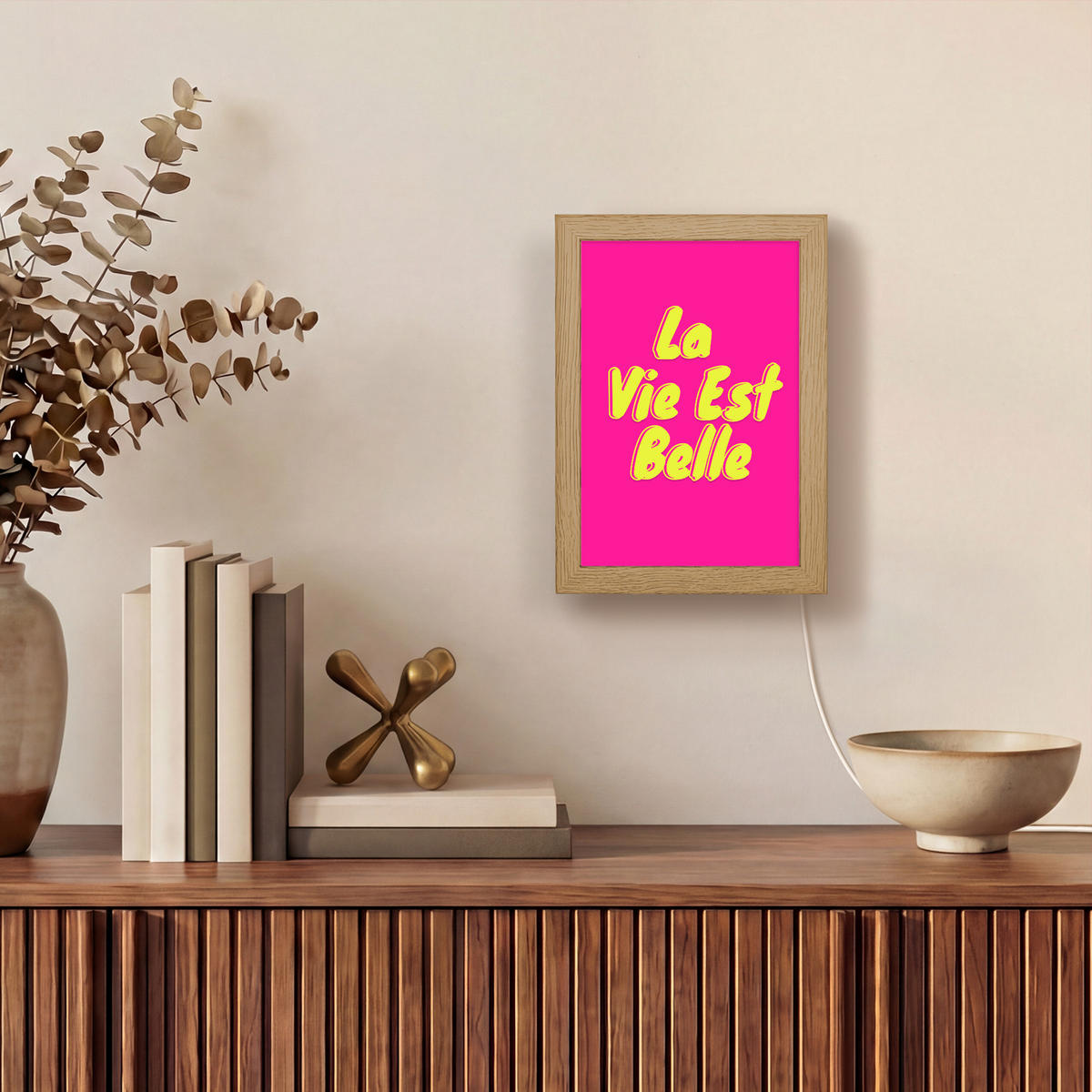 NÁSTĚNNÁ LAMPA Citace - Retro - Pink 15x20 cm - růžová, kompozitní dřevo (15/20/8cm) - OnlyWow