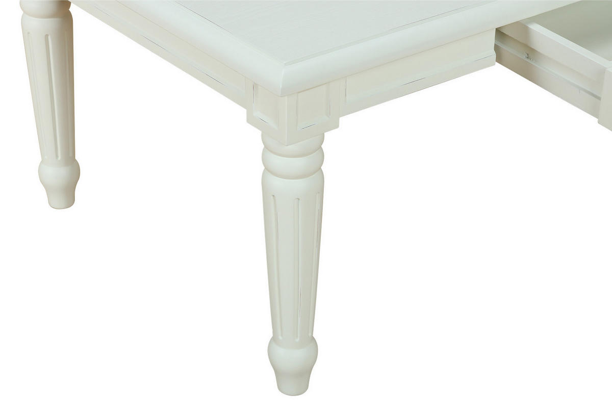 COUCHTISCH antik weiß, antik patiniert mit 2 Schubladen - Weiß, Holzwerkstoff (135/75/51cm) - ebuy24