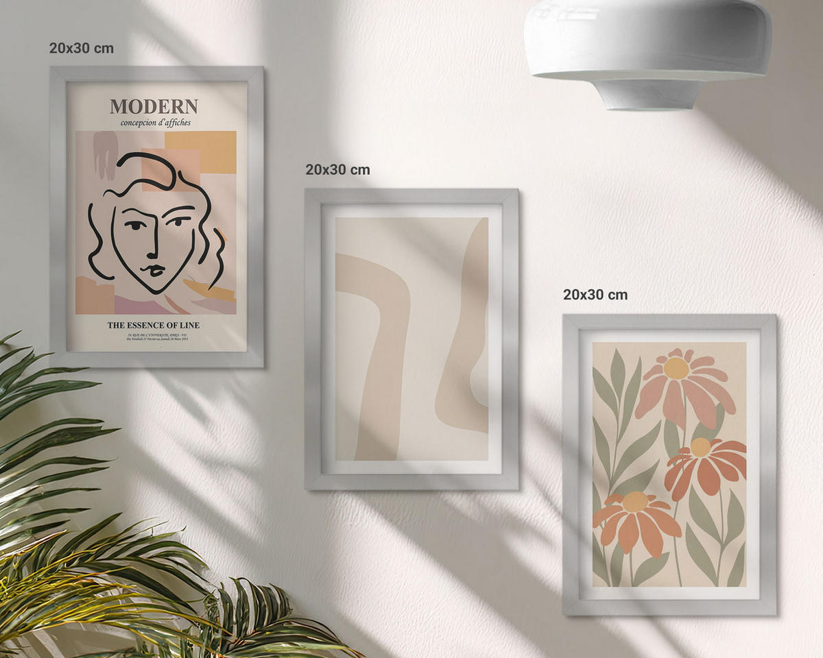 WANDBILDER 3er Set - 20x30 cm Silberner Rahmen - Moderne abstrakte Frau - Silberfarben, Kunststoff (20/30cm) - ArtPrintCave